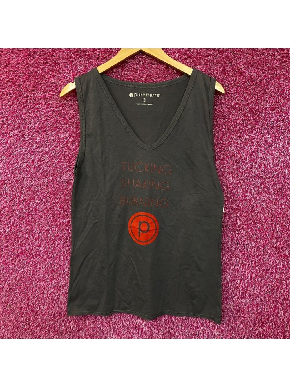 Pure Barre "Tucking, Shaking, Burning" V-Neck Workout Tank Medium